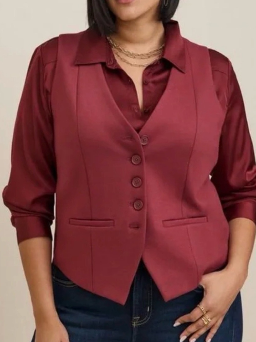 Torrid Studio Luxe Ponte Vest Maroon Dusty Rose Sz 1X
